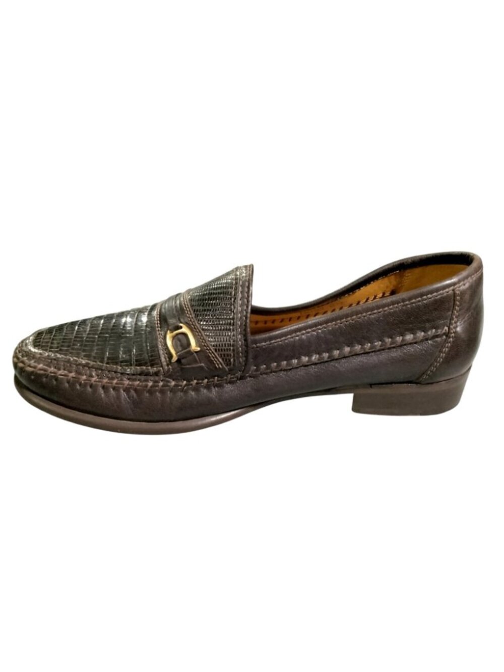 David Eden Men's 8.5 Rich Brown Teja Lizard Leather Loafers Hand Made In Italy - Picture 3 of 12